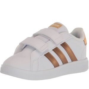 Adidas Grand Court Toddler White & Gold Velcro Sneakers Size 8